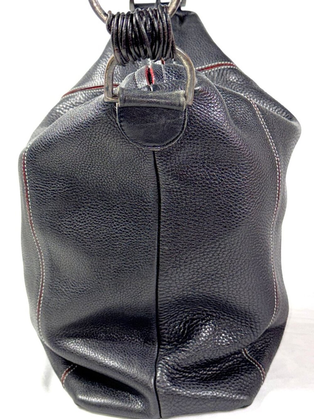 Misses Pick Spain Black Pebbled Leather Satchel Hobo Shoulder Bag Purse Large - Picture 6 of 16